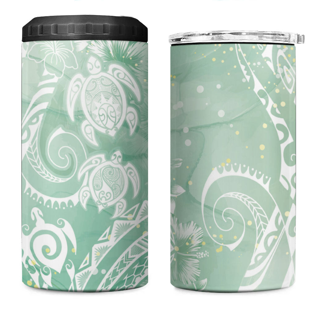 Aloha Hawaii Turtles Floral 4 in 1 Can Cooler Tumbler Seafoam Marbles Glaze LT7 One Size: 16 oz Seafoam - Polynesian Pride