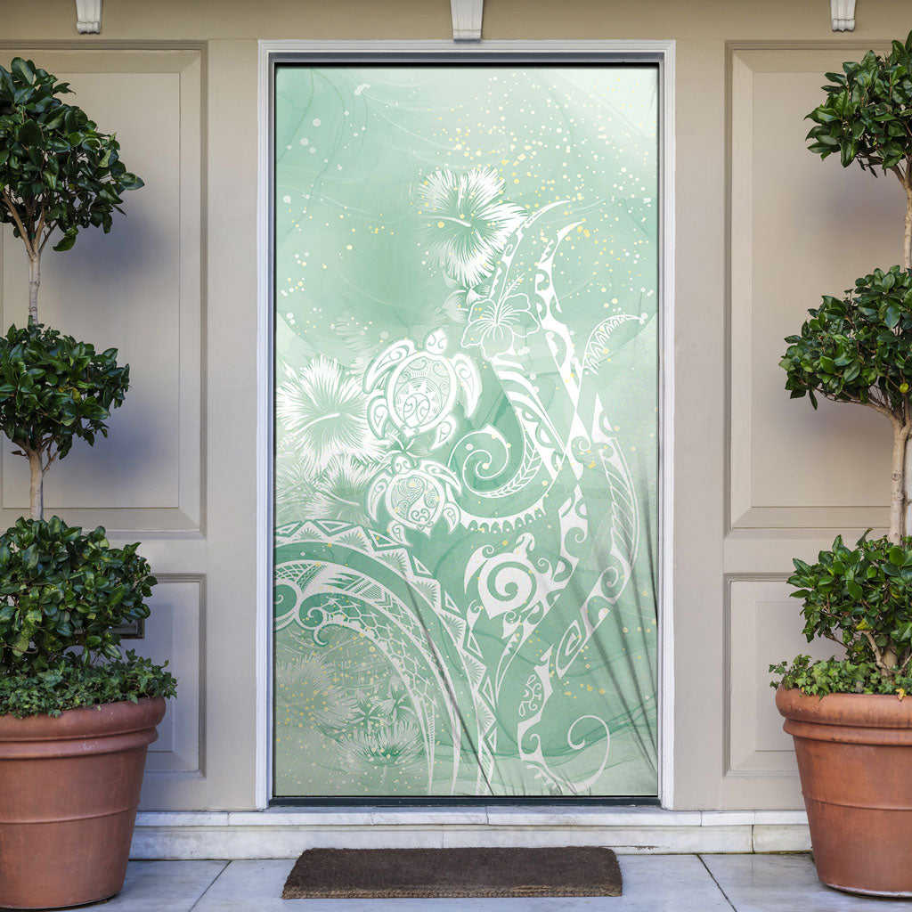 Aloha Hawaii Turtles Floral Door Cover Seafoam Marbles Glaze LT7 Seafoam - Polynesian Pride