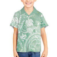 Aloha Hawaii Turtles Floral Family Matching Off Shoulder Maxi Dress and Hawaiian Shirt Seafoam Marbles Glaze
