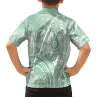 Aloha Hawaii Turtles Floral Family Matching Puletasi and Hawaiian Shirt Seafoam Marbles Glaze