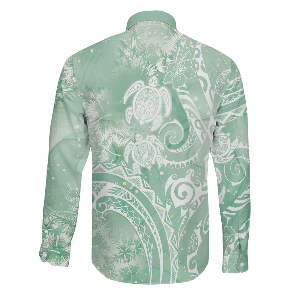 Aloha Hawaii Turtles Floral Family Matching Puletasi and Hawaiian Shirt Seafoam Marbles Glaze