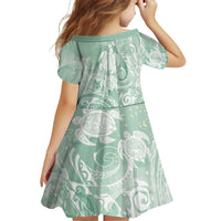 Aloha Hawaii Turtles Floral Family Matching Short Sleeve Bodycon Dress and Hawaiian Shirt Seafoam Marbles Glaze
