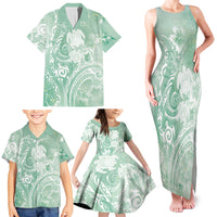 Aloha Hawaii Turtles Floral Family Matching Tank Maxi Dress and Hawaiian Shirt Seafoam Marbles Glaze