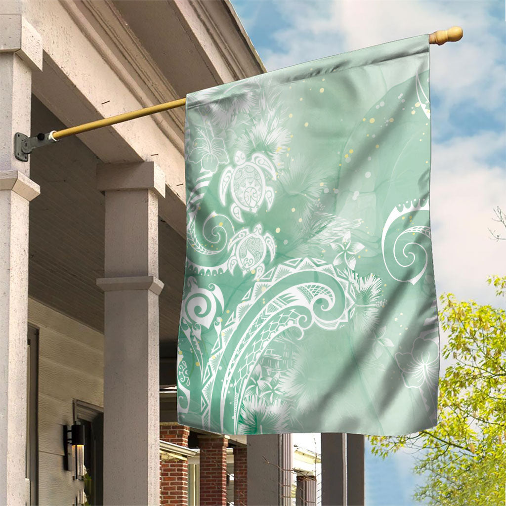 Aloha Hawaii Turtles Floral Garden Flag Seafoam Marbles Glaze LT7 House Flag Seafoam - Polynesian Pride