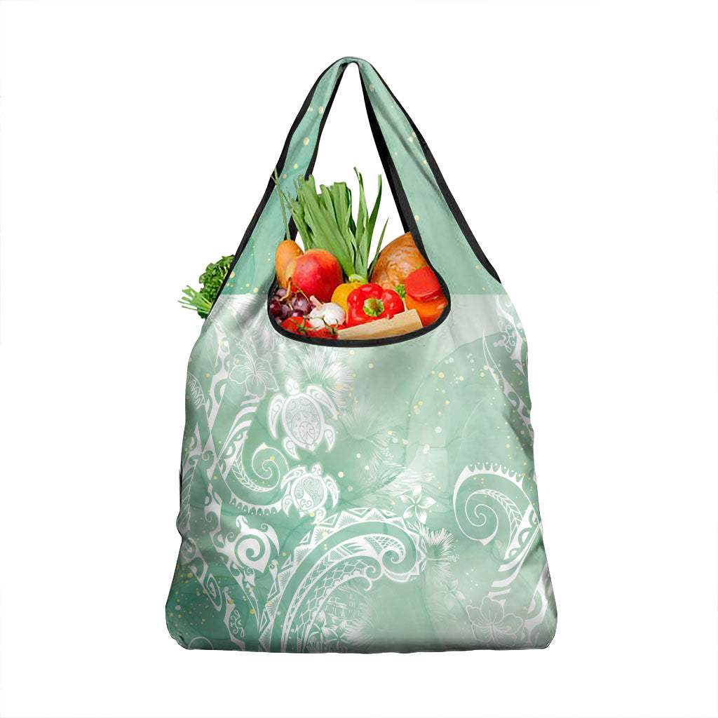 Aloha Hawaii Turtles Floral Grocery Bag Seafoam Marbles Glaze LT7 1-pack One Size Seafoam - Polynesian Pride