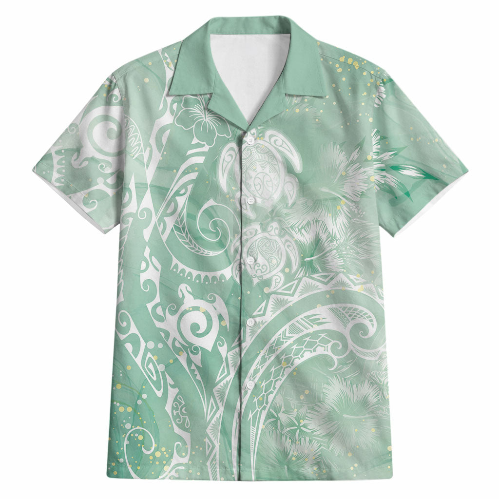 Aloha Hawaii Turtles Floral Hawaiian Shirt Seafoam Marbles Glaze LT7 Seafoam - Polynesian Pride