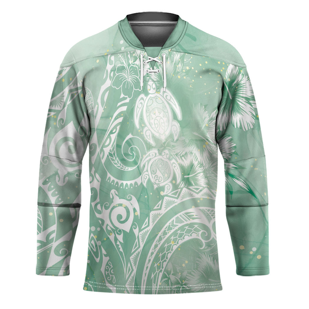 Aloha Hawaii Turtles Floral Hockey Jersey Seafoam Marbles Glaze LT7 Unisex Seafoam - Polynesian Pride