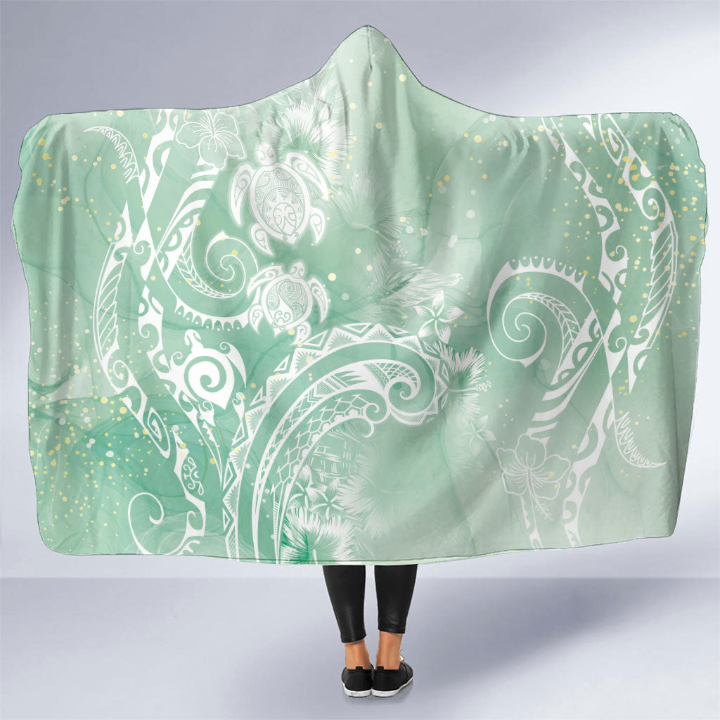 Aloha Hawaii Turtles Floral Hooded Blanket Seafoam Marbles Glaze LT7 One Size Seafoam - Polynesian Pride