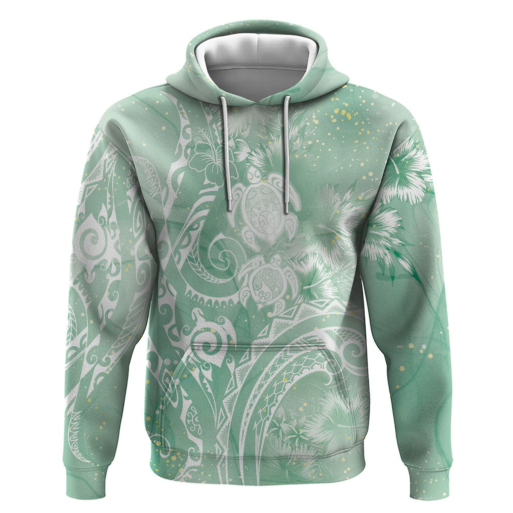 Aloha Hawaii Turtles Floral Hoodie Seafoam Marbles Glaze LT7 Pullover Hoodie Seafoam - Polynesian Pride
