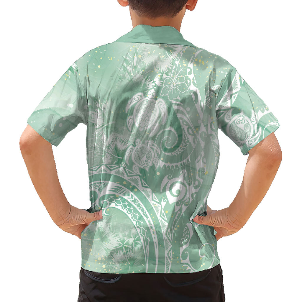 Aloha Hawaii Turtles Floral Kid Hawaiian Shirt Seafoam Marbles Glaze