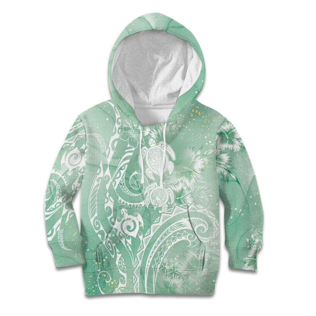 Aloha Hawaii Turtles Floral Kid Hoodie Seafoam Marbles Glaze LT7 Hoodie Seafoam - Polynesian Pride