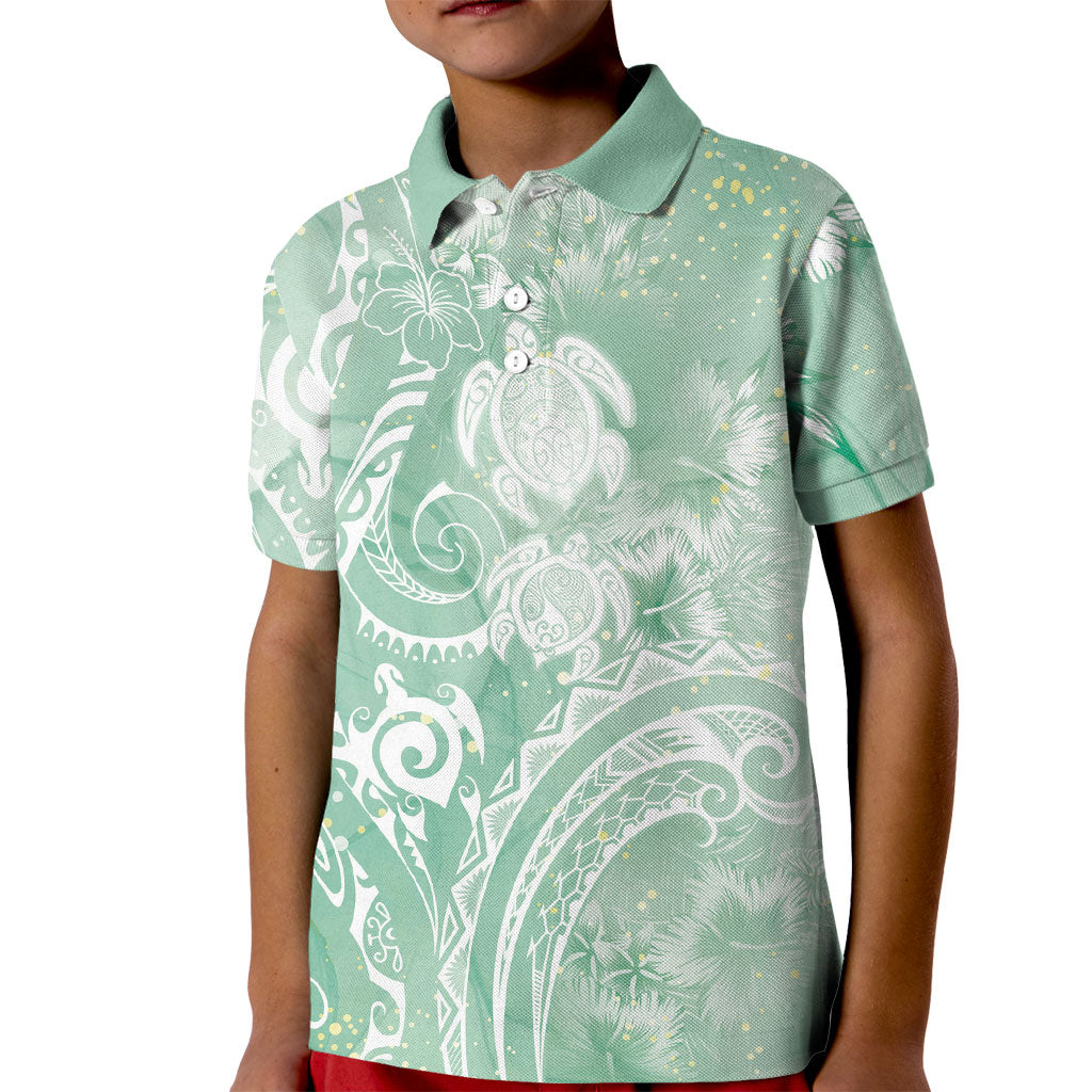 Aloha Hawaii Turtles Floral Kid Polo Shirt Seafoam Marbles Glaze LT7 Kid Seafoam - Polynesian Pride