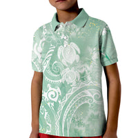 Aloha Hawaii Turtles Floral Kid Polo Shirt Seafoam Marbles Glaze