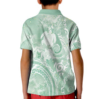 Aloha Hawaii Turtles Floral Kid Polo Shirt Seafoam Marbles Glaze