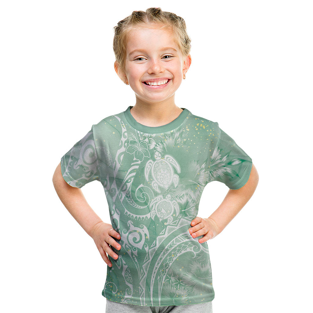 Aloha Hawaii Turtles Floral Kid T Shirt Seafoam Marbles Glaze LT7 Seafoam - Polynesian Pride