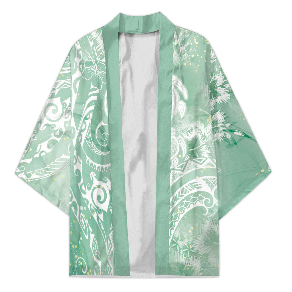 Aloha Hawaii Turtles Floral Kimono Seafoam Marbles Glaze