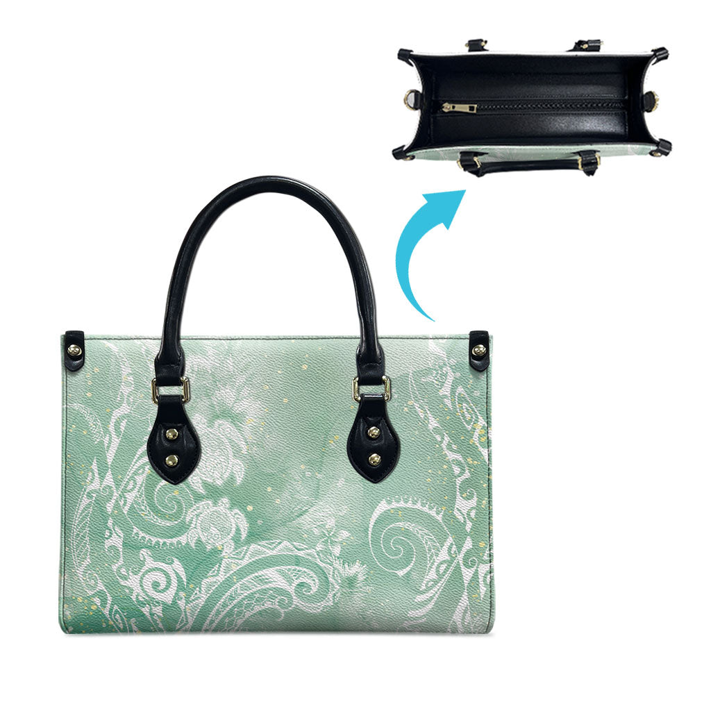 Aloha Hawaii Turtles Floral Leather Bag Seafoam Marbles Glaze