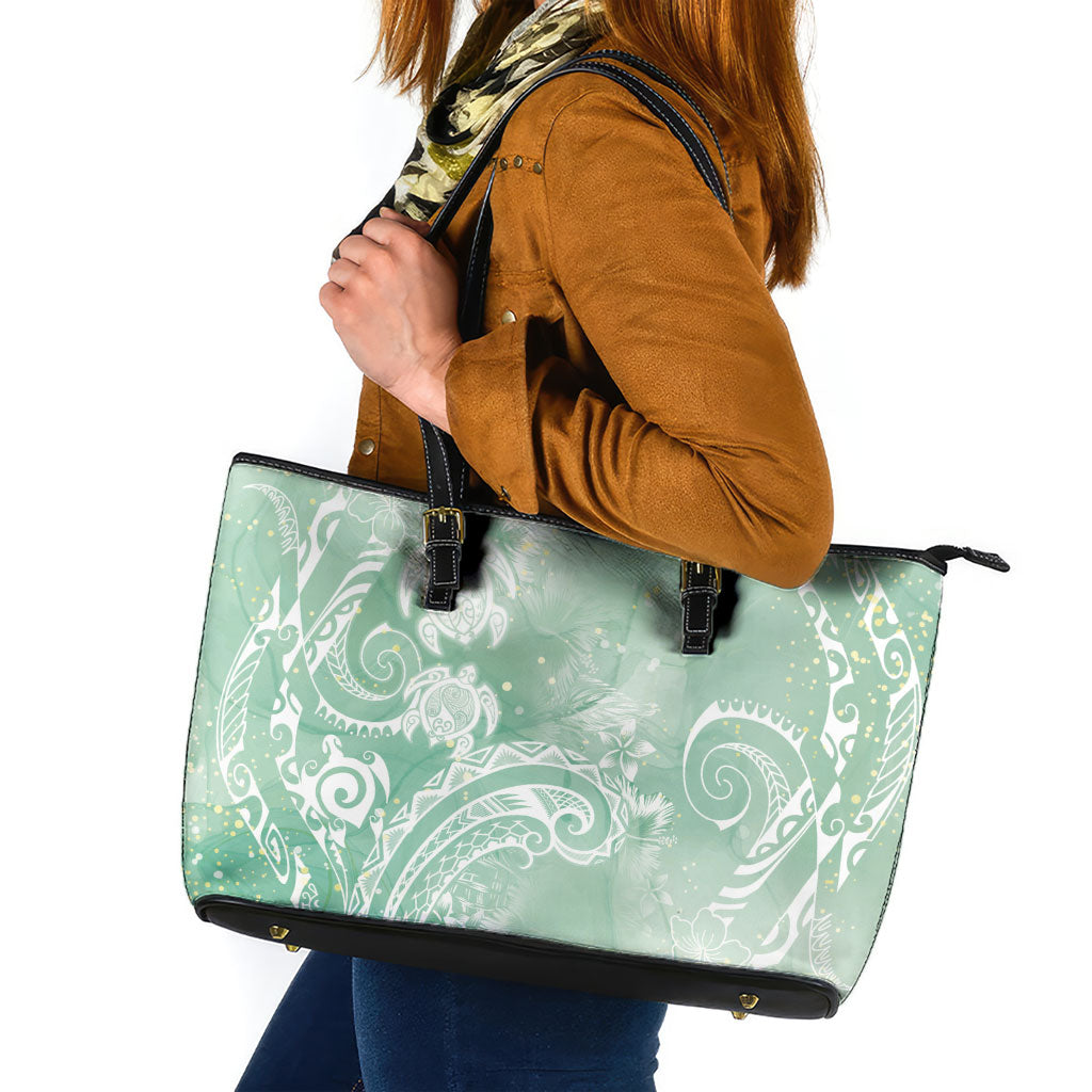 Aloha Hawaii Turtles Floral Leather Tote Bag Seafoam Marbles Glaze LT7 Seafoam - Polynesian Pride
