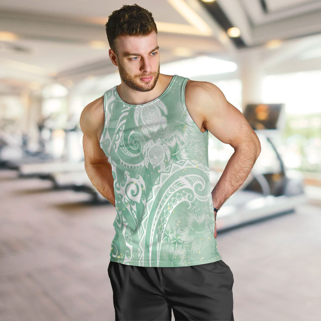 Aloha Hawaii Turtles Floral Men Tank Top Seafoam Marbles Glaze LT7 Seafoam - Polynesian Pride