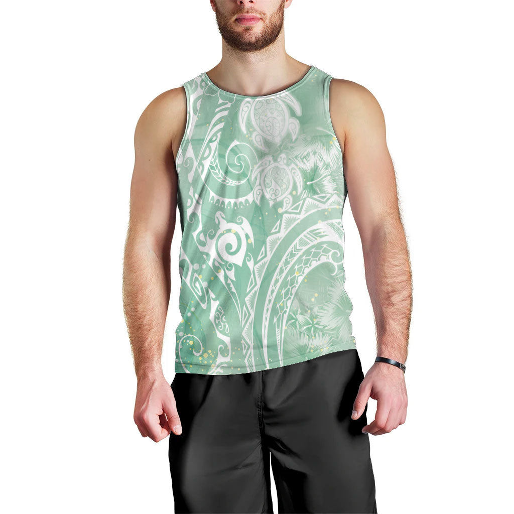 Aloha Hawaii Turtles Floral Men Tank Top Seafoam Marbles Glaze