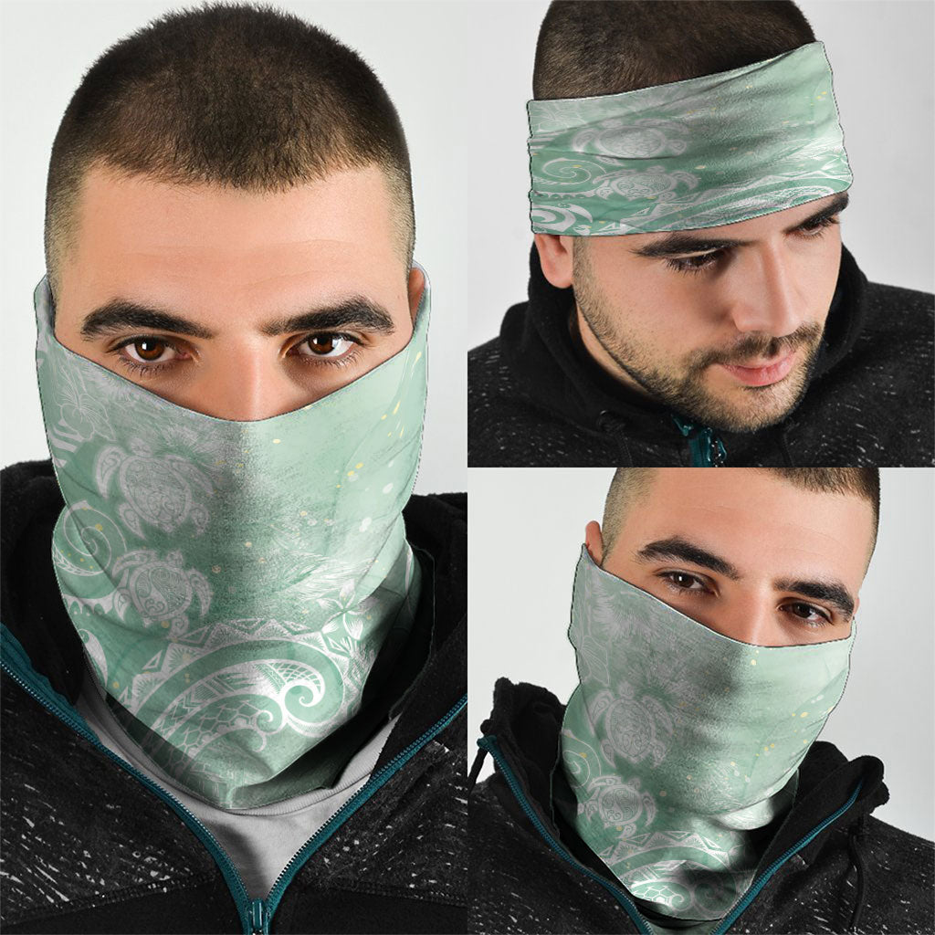 Aloha Hawaii Turtles Floral Neck Gaiter Seafoam Marbles Glaze