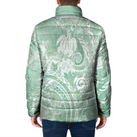 Aloha Hawaii Turtles Floral Padded Jacket Seafoam Marbles Glaze