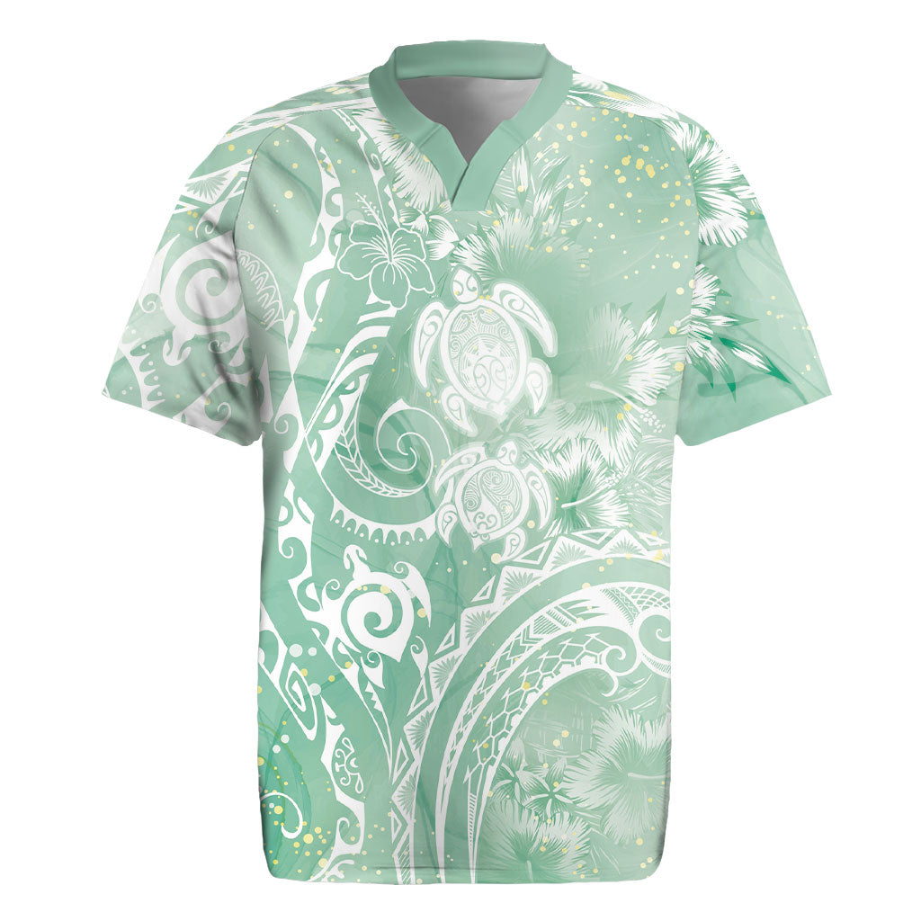 Aloha Hawaii Turtles Floral Rugby Jersey Seafoam Marbles Glaze LT7 Seafoam - Polynesian Pride