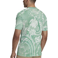 Aloha Hawaii Turtles Floral Rugby Jersey Seafoam Marbles Glaze