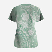 Aloha Hawaii Turtles Floral Scrub Top Seafoam Marbles Glaze