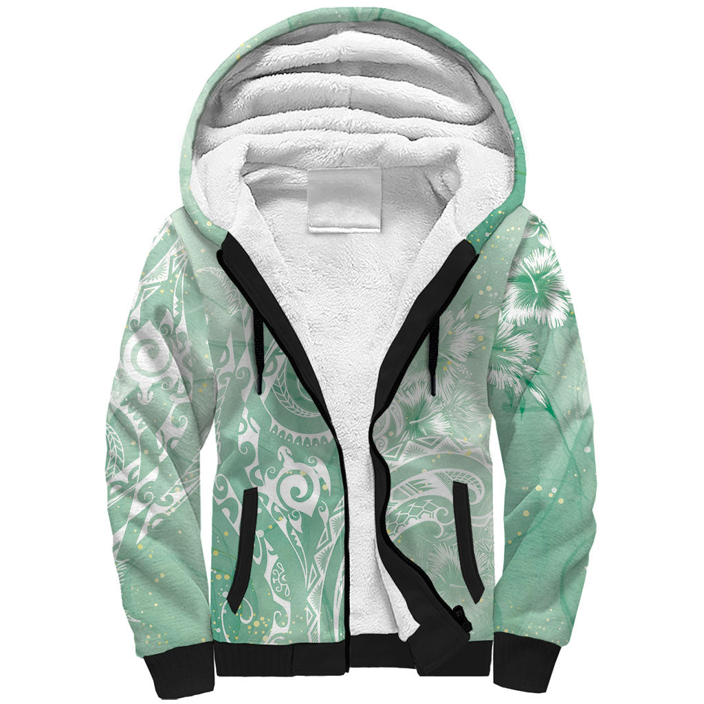 Aloha Hawaii Turtles Floral Sherpa Hoodie Seafoam Marbles Glaze LT7 Unisex Seafoam - Polynesian Pride
