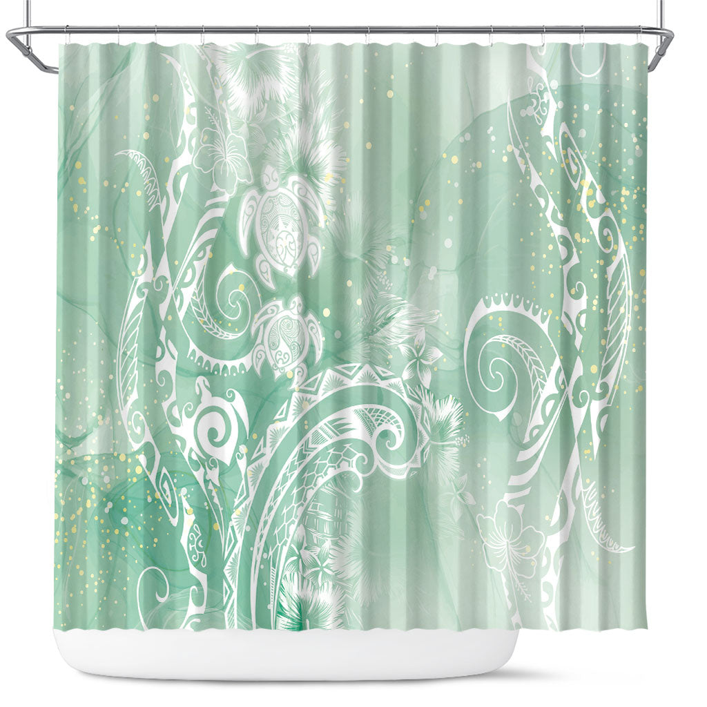 Aloha Hawaii Turtles Floral Shower Curtain Seafoam Marbles Glaze LT7 Seafoam - Polynesian Pride
