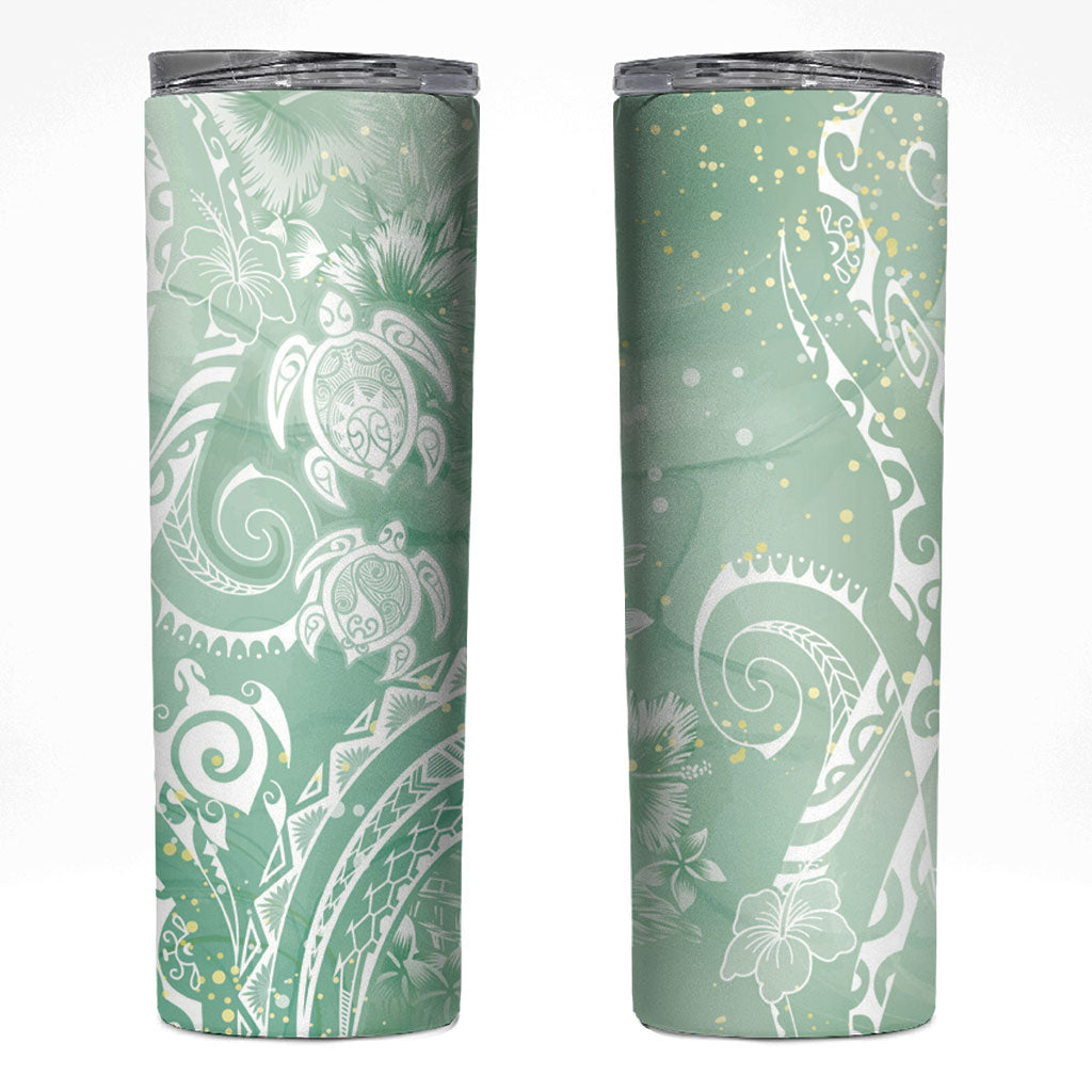 Aloha Hawaii Turtles Floral Skinny Tumbler Seafoam Marbles Glaze LT7 Seafoam - Polynesian Pride