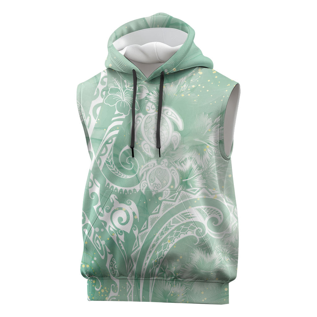 Aloha Hawaii Turtles Floral Sleeveless Hoodie Seafoam Marbles Glaze LT7 Seafoam - Polynesian Pride