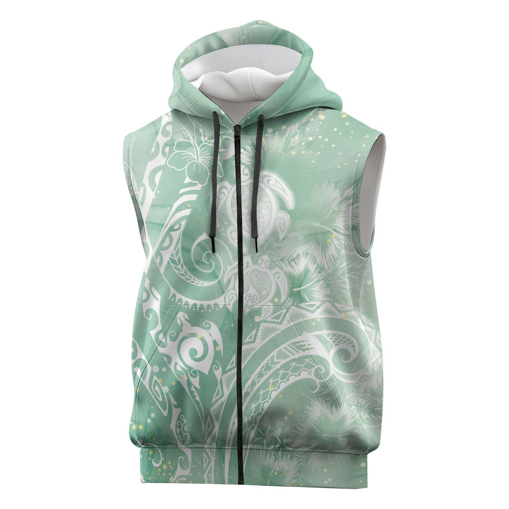 Aloha Hawaii Turtles Floral Sleeveless Zip Hoodie Seafoam Marbles Glaze LT7 Seafoam - Polynesian Pride