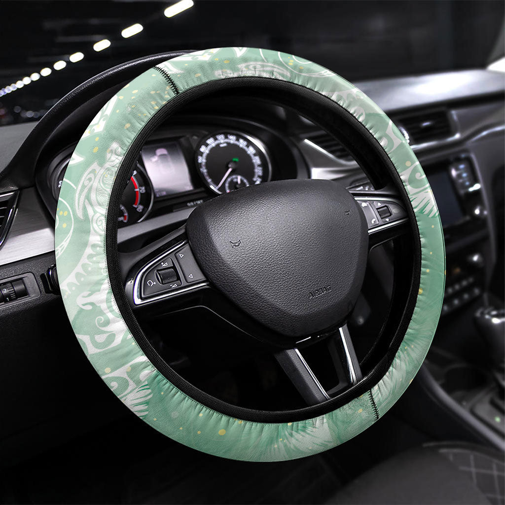 Aloha Hawaii Turtles Floral Steering Wheel Cover Seafoam Marbles Glaze LT7 Universal Fit Seafoam - Polynesian Pride
