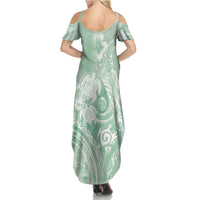 Aloha Hawaii Turtles Floral Summer Maxi Dress Seafoam Marbles Glaze