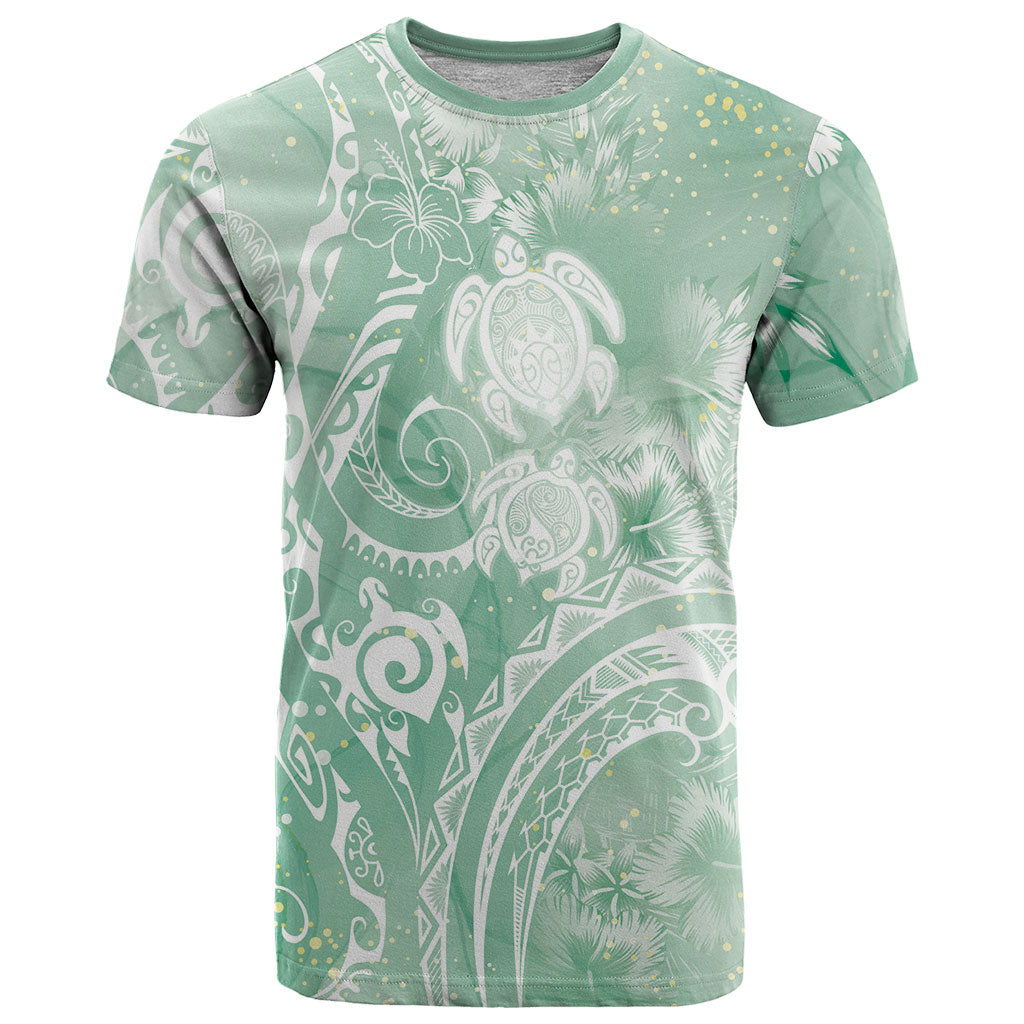 Aloha Hawaii Turtles Floral T Shirt Seafoam Marbles Glaze LT7 Seafoam - Polynesian Pride