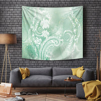 Aloha Hawaii Turtles Floral Tapestry Seafoam Marbles Glaze