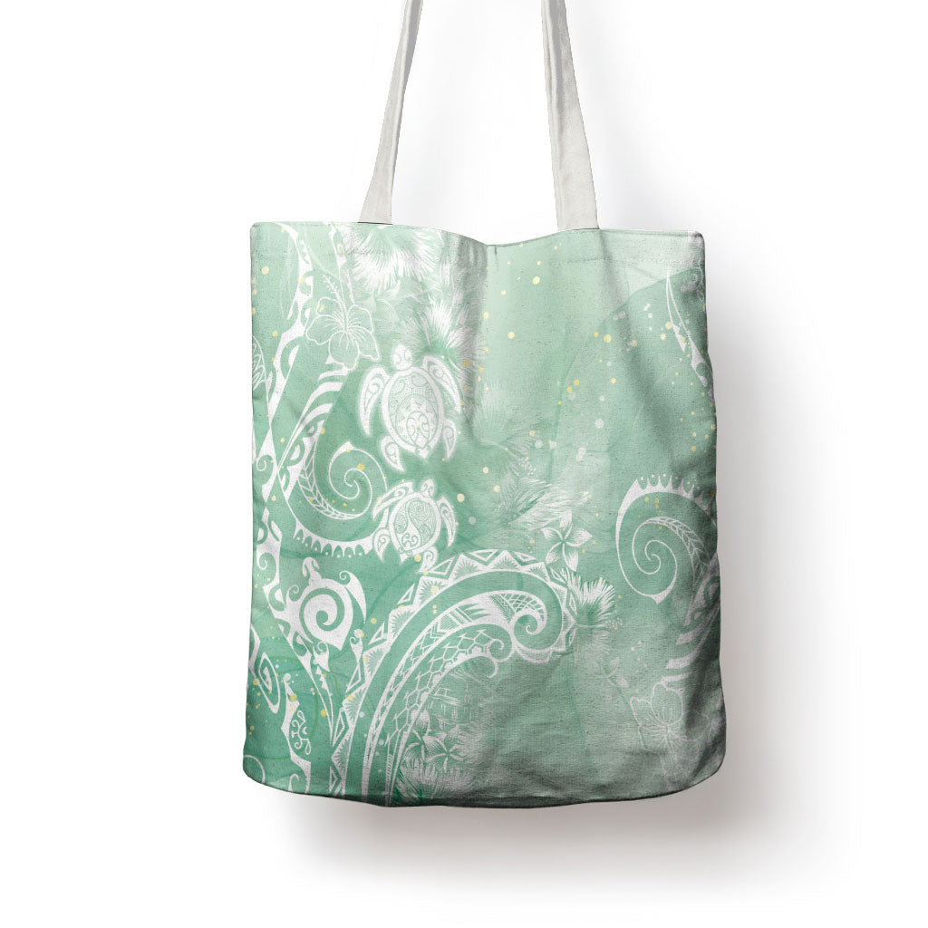 Aloha Hawaii Turtles Floral Tote Bag Seafoam Marbles Glaze