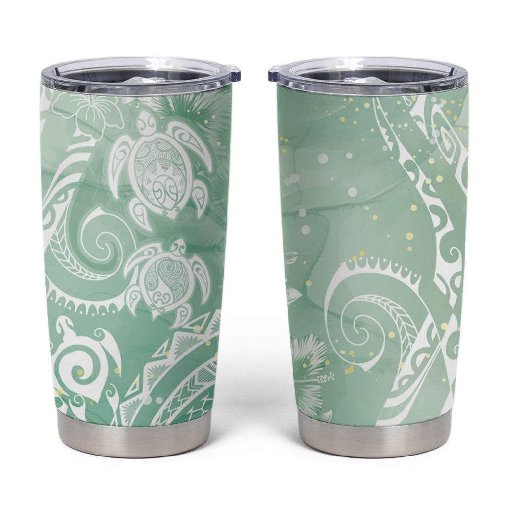 Aloha Hawaii Turtles Floral Tumbler Cup Seafoam Marbles Glaze LT7 Seafoam - Polynesian Pride