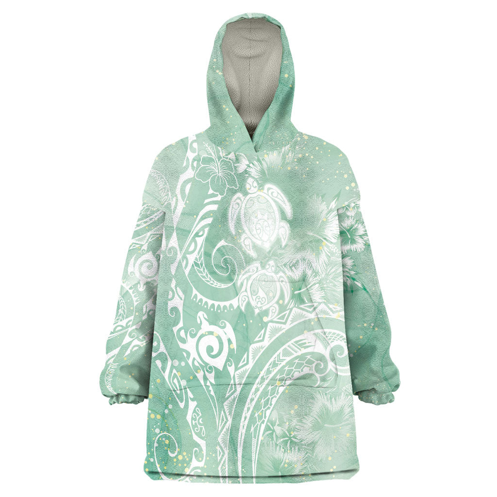 Aloha Hawaii Turtles Floral Wearable Blanket Hoodie Seafoam Marbles Glaze LT7 One Size Seafoam - Polynesian Pride