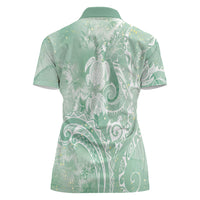 Aloha Hawaii Turtles Floral Women Polo Shirt Seafoam Marbles Glaze