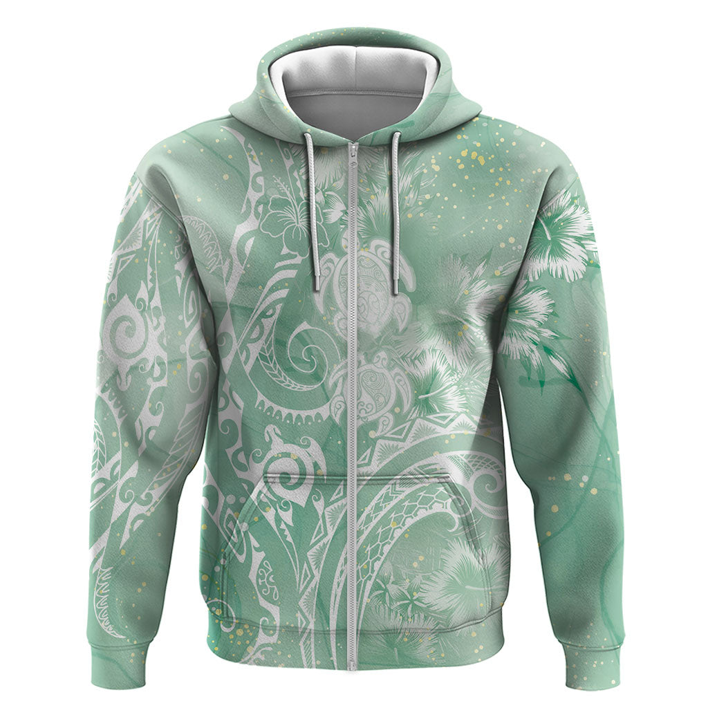 Aloha Hawaii Turtles Floral Zip Hoodie Seafoam Marbles Glaze LT7 Zip Hoodie Seafoam - Polynesian Pride