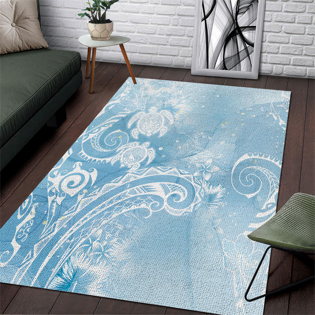 Aloha Hawaii Turtles Floral Area Rug Aqua Marbles Glaze LT7 Aqua - Polynesian Pride
