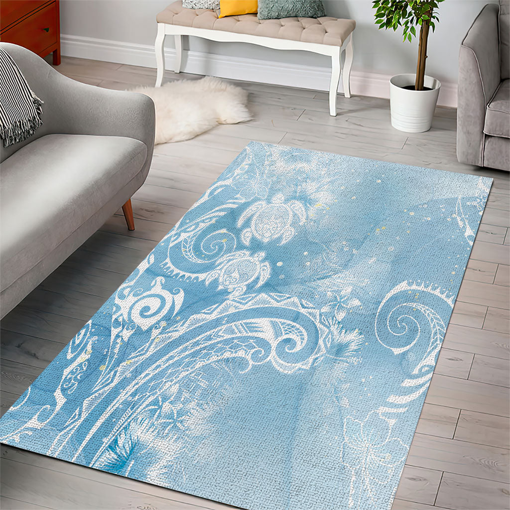 Aloha Hawaii Turtles Floral Area Rug Aqua Marbles Glaze