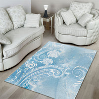 Aloha Hawaii Turtles Floral Area Rug Aqua Marbles Glaze