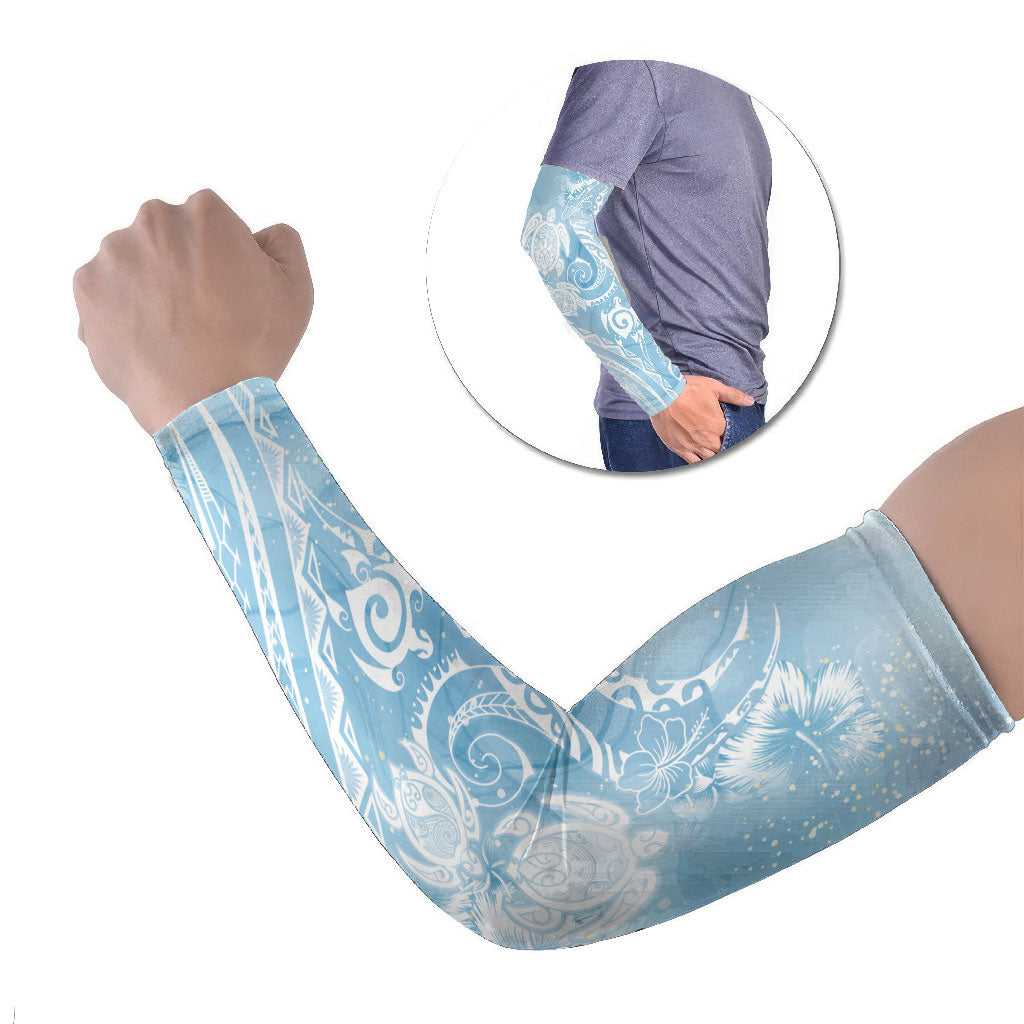 Aloha Hawaii Turtles Floral Arm Sleeves Aqua Marbles Glaze LT7 Set of 2 Aqua - Polynesian Pride