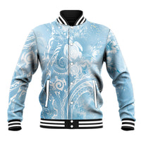 Aloha Hawaii Turtles Floral Baseball Jacket Aqua Marbles Glaze