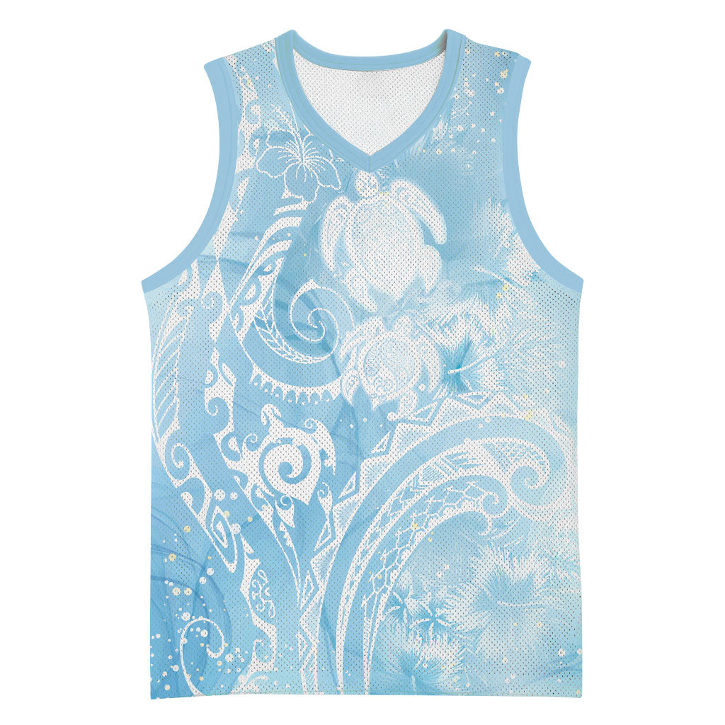 Aloha Hawaii Turtles Floral Basketball Jersey Aqua Marbles Glaze LT7 Unisex Aqua - Polynesian Pride