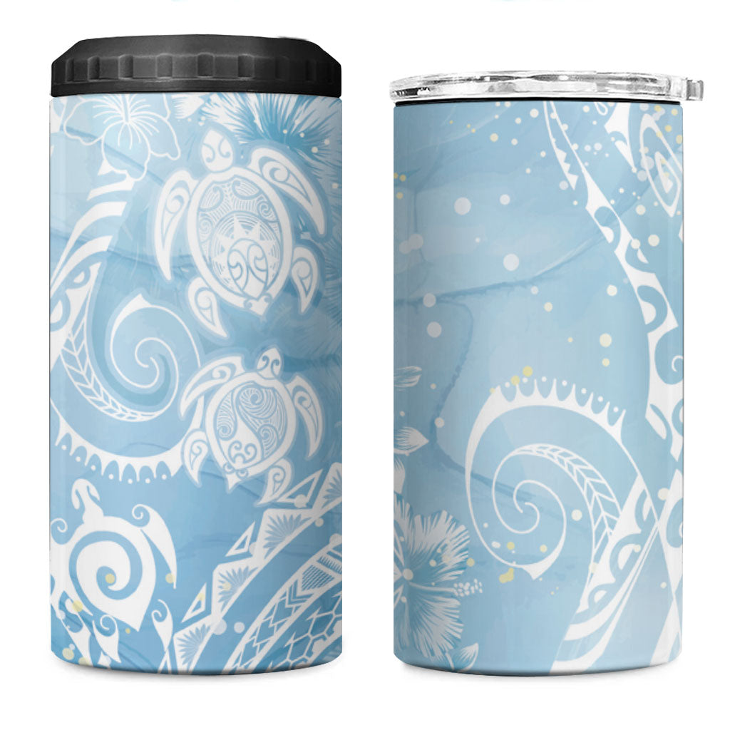 Aloha Hawaii Turtles Floral 4 in 1 Can Cooler Tumbler Aqua Marbles Glaze LT7 One Size: 16 oz Aqua - Polynesian Pride